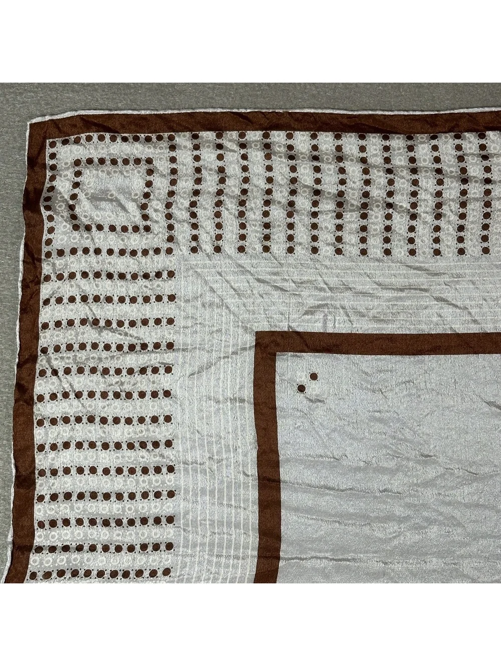 Vintage Brown and Cream Polka Dot & Stripes Square Scarf